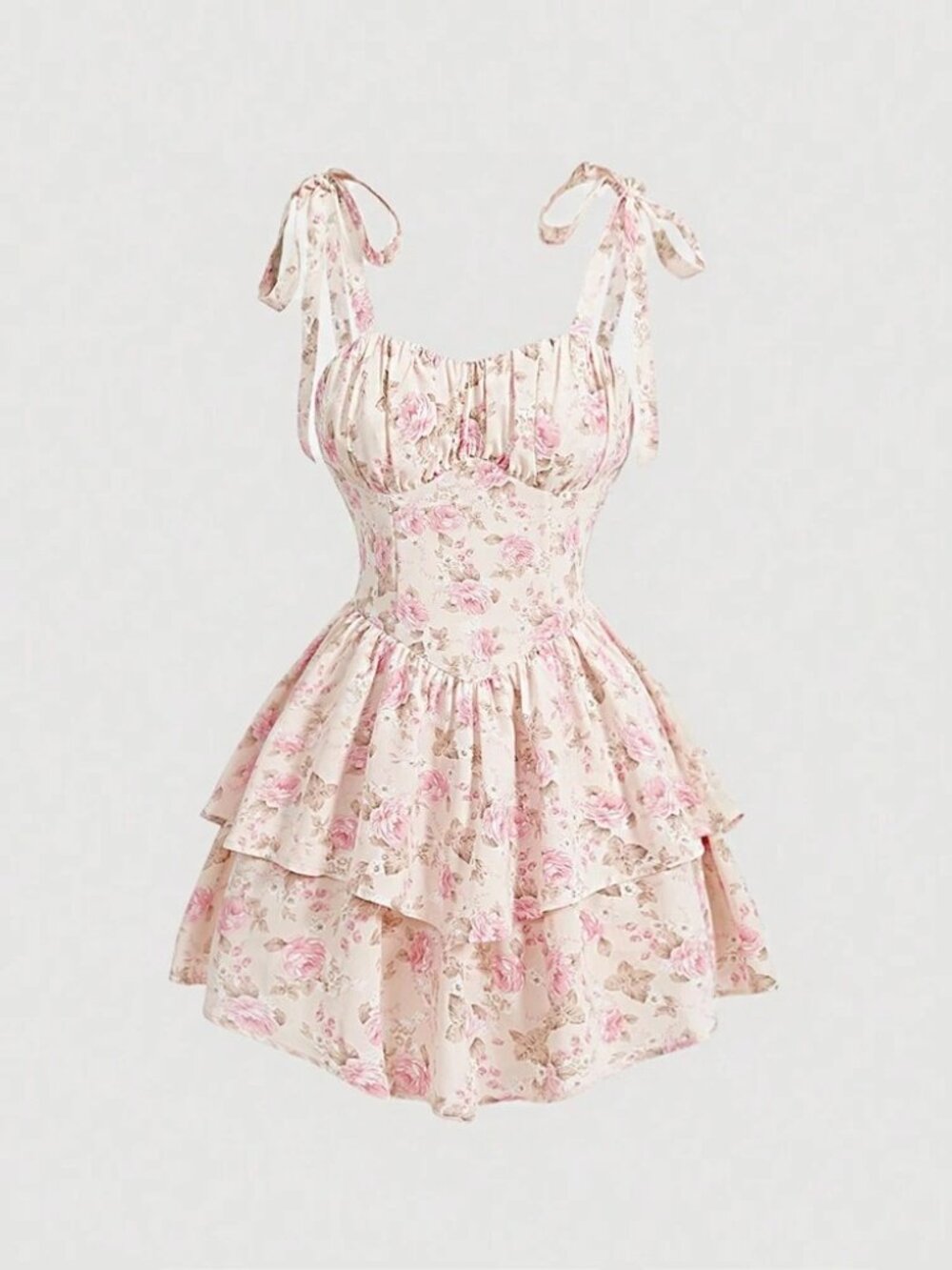 SHEIN MOD Mini Dress Multicolor Floral Corset Ruffle 4